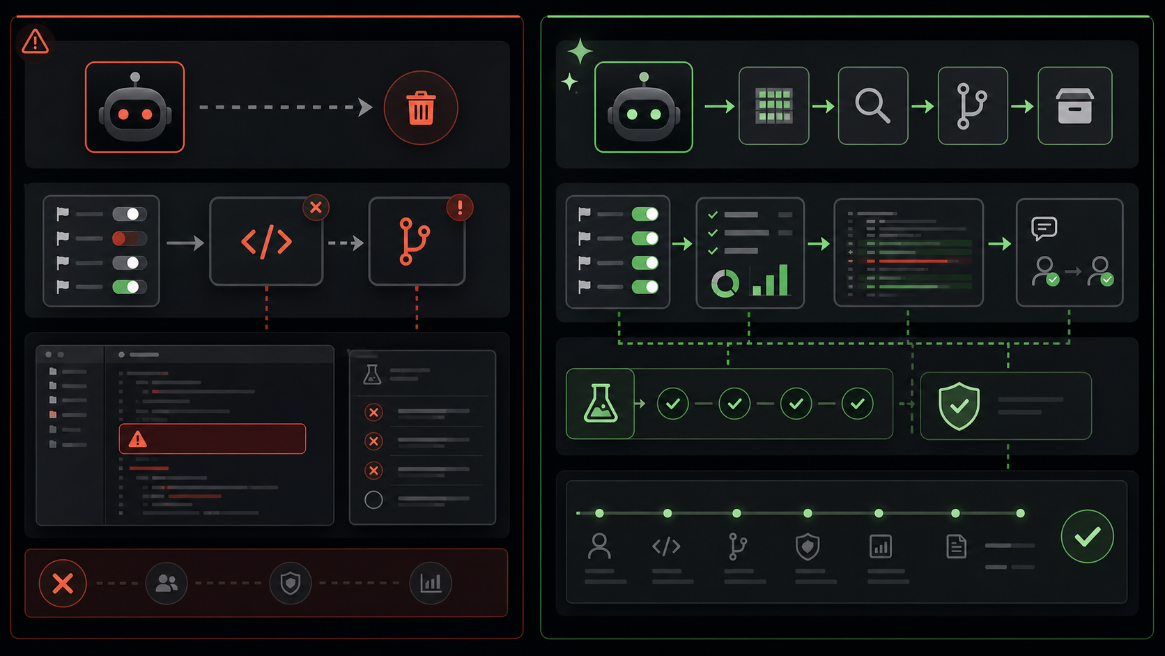 Safe versus unsafe AI-assisted flag cleanup controls