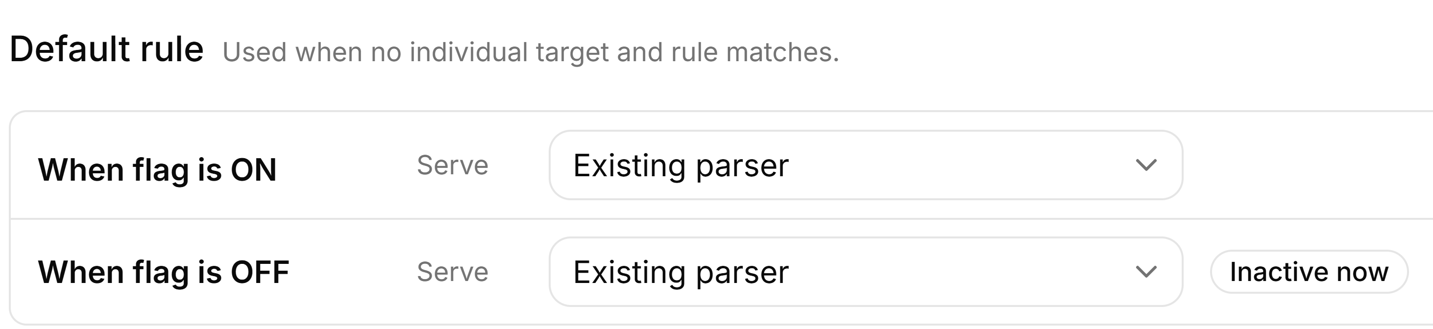 FeatBit ai-parser default ON and OFF variations set to Existing parser.