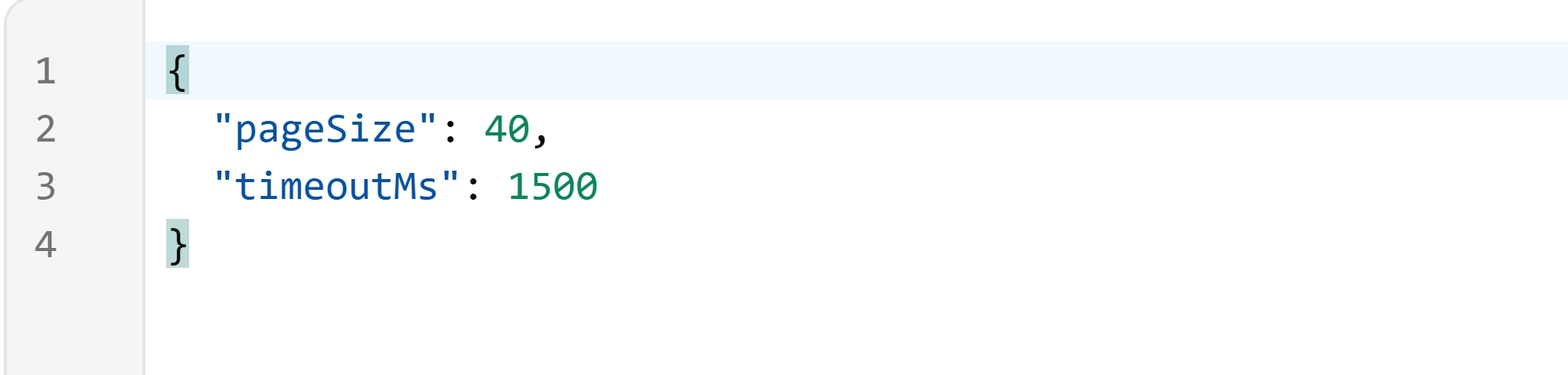 FeatBit JSON editor showing Candidate search pageSize 40 and timeoutMs 1500.