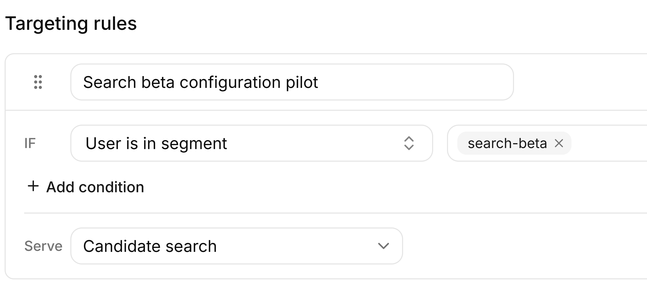 FeatBit targeting rule referencing the search-beta segment.