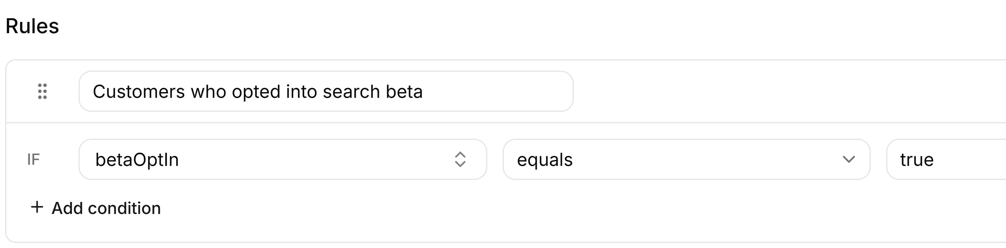 FeatBit search-beta segment membership rule using the betaOptIn attribute.