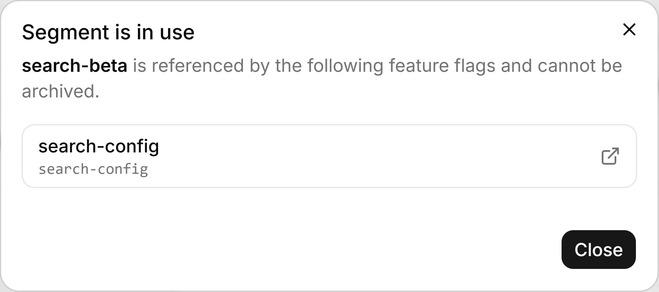 FeatBit search-beta segment flag references showing search-config.