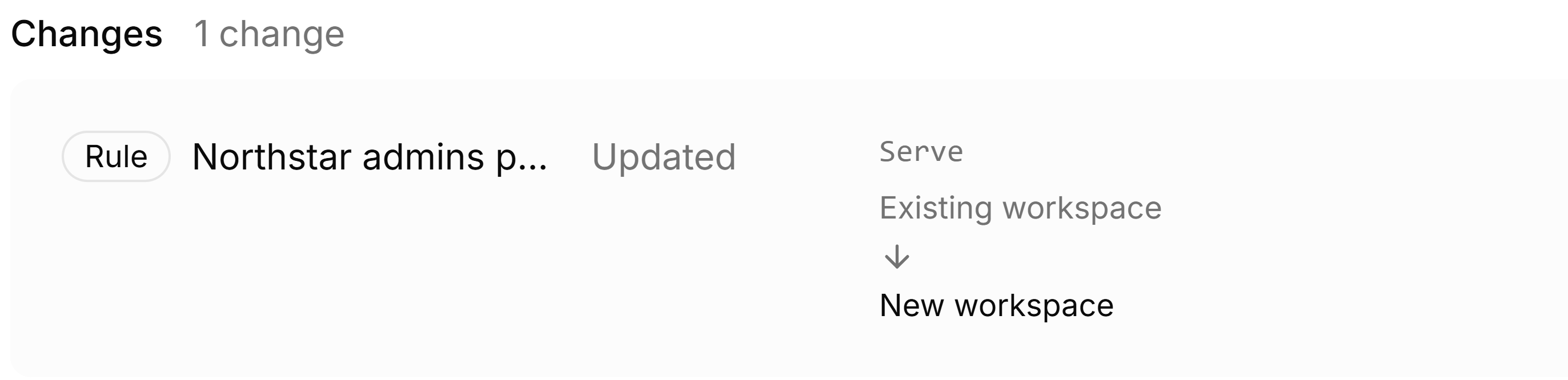 FeatBit review summary changing the Northstar pilot rule from Existing workspace to New workspace.